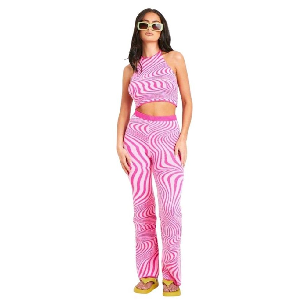Missy Empire Womens/Ladies Jacquard Swirl Print Flared Pants / Pink
